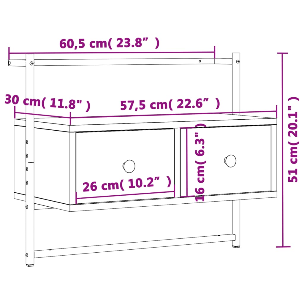 Meuble TV mural sonoma gris 60,5x30x51 cm bois d'ingénierie - XIOS