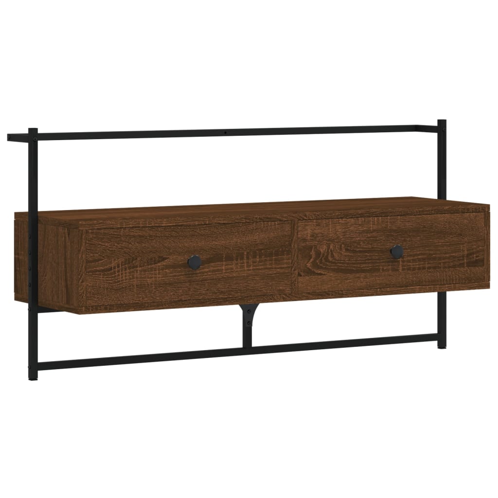 Meuble TV mural chêne marron 100,5x30x51 cm bois d'ingénierie - XIOS