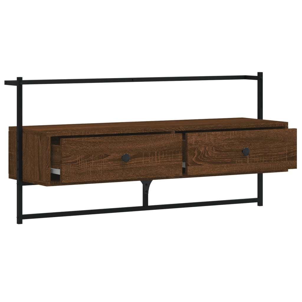 Meuble TV mural chêne marron 100,5x30x51 cm bois d'ingénierie - XIOS