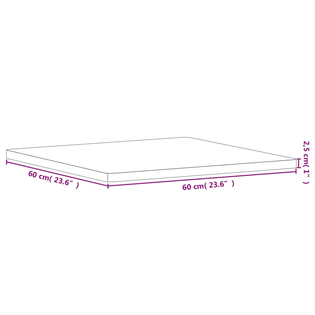 Dessus de table 60x60x2,5 cm carré bois massif de hêtre - XIOS