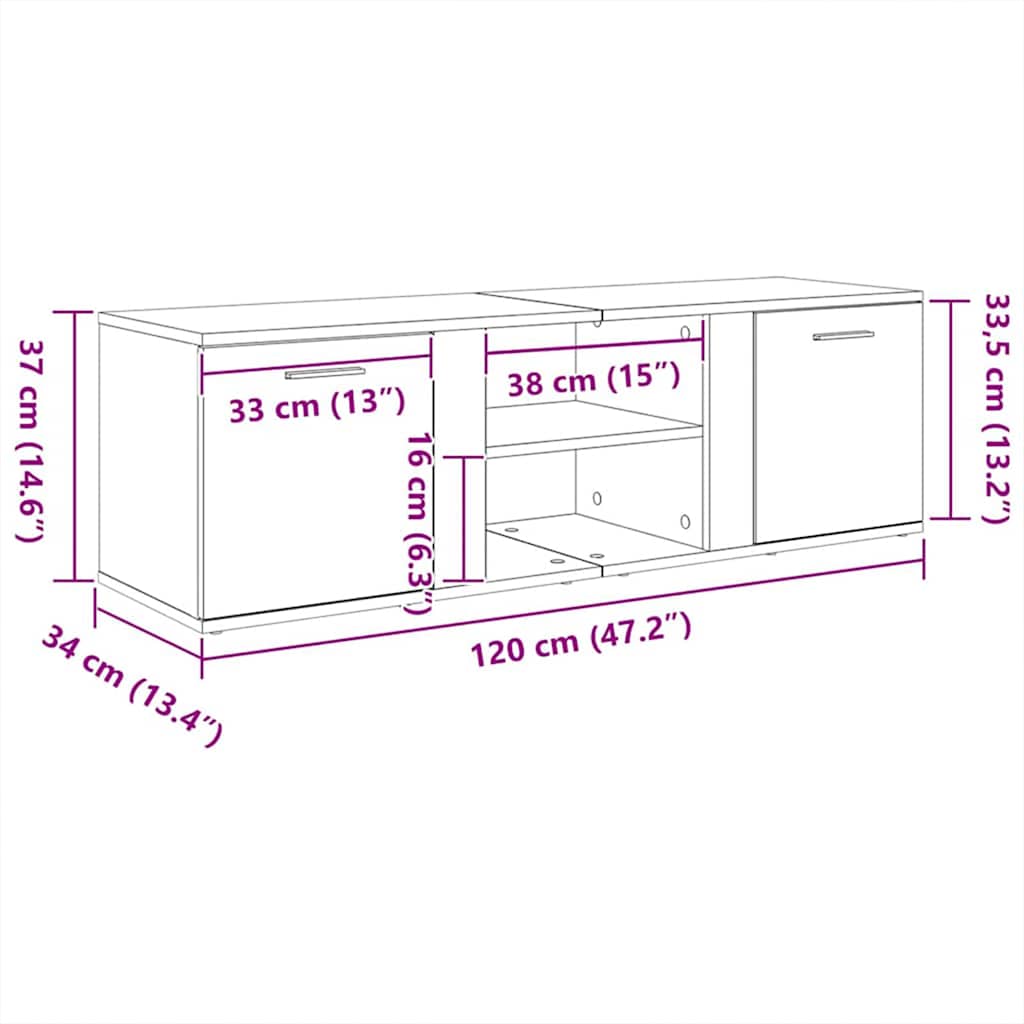 Meuble TV chêne fumé 120x34x37 cm bois d'ingénierie - XIOS