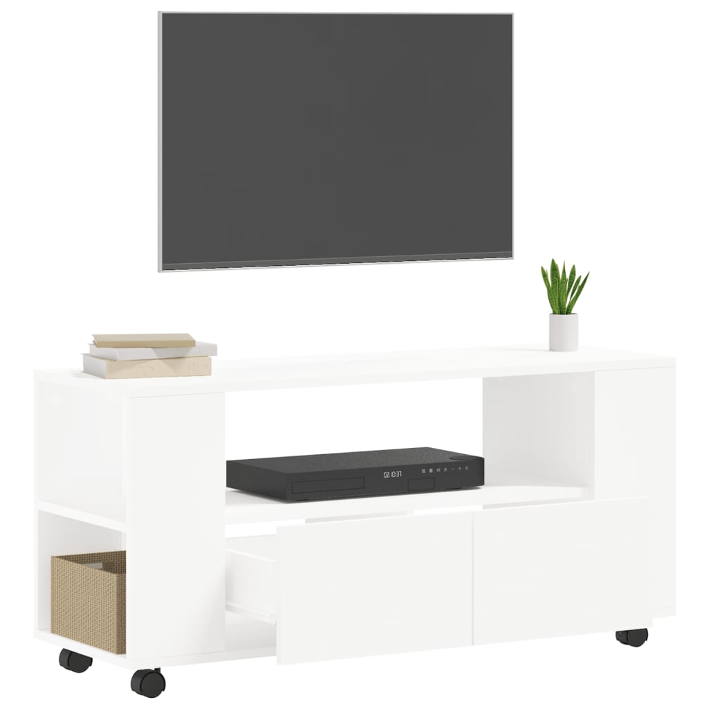 Meuble TV blanc 102x34,5x43 cm bois d'ingénierie - XIOS