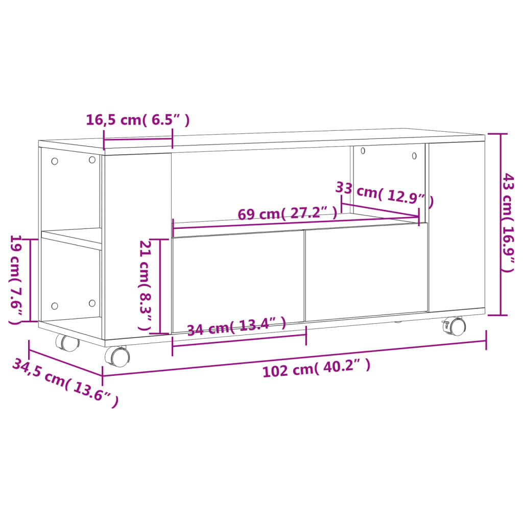 Meuble TV blanc 102x34,5x43 cm bois d'ingénierie - XIOS