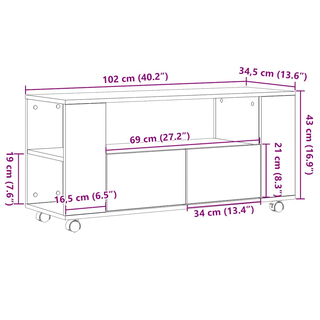 Meubles TV chêne sonoma 102x34,5x43 cm bois d'ingénierie - XIOS