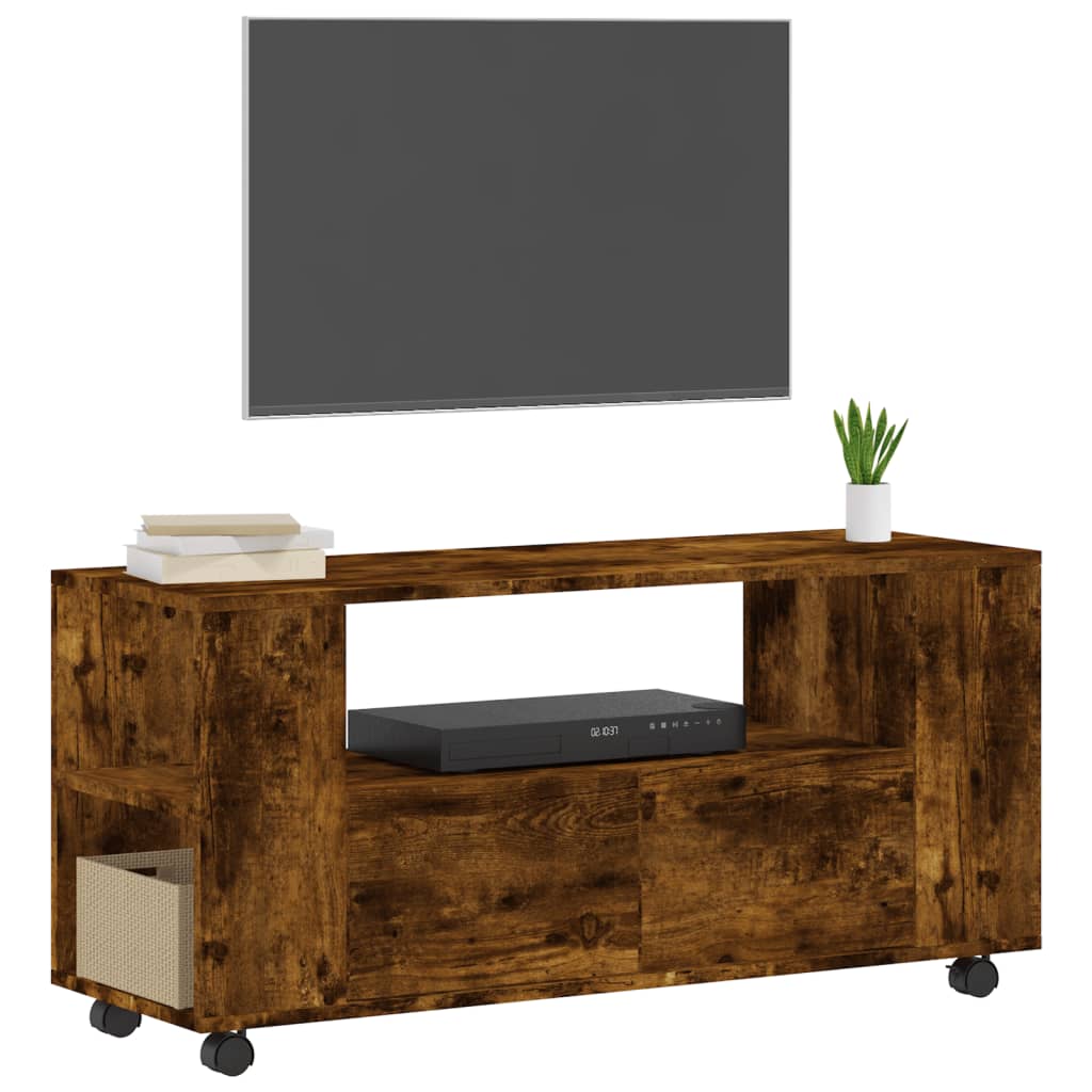 Meuble TV chêne fumé 102x34,5x43 cm bois d'ingénierie - XIOS