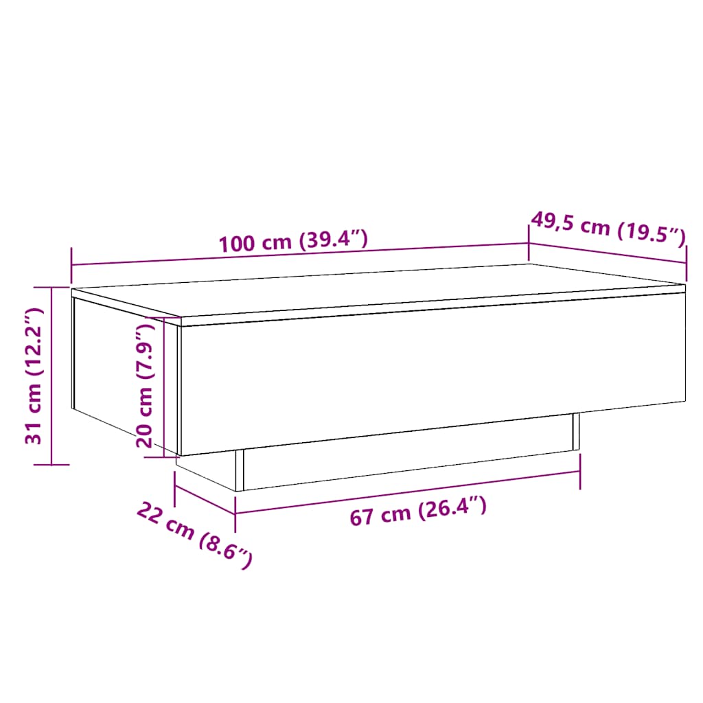 Table basse gris béton 100x49,5x31 cm bois d'ingénierie XIOS