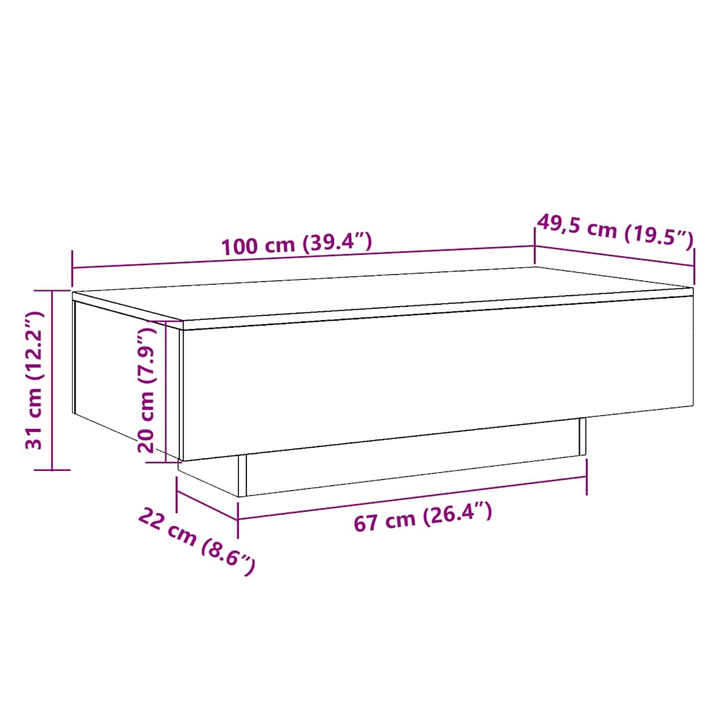 Table basse chêne fumé 100x49,5x31 cm bois d'ingénierie Tables basses vidaXL