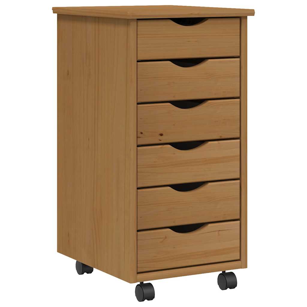 Armoire roulante avec tiroirs MOSS bois de pin marron miel