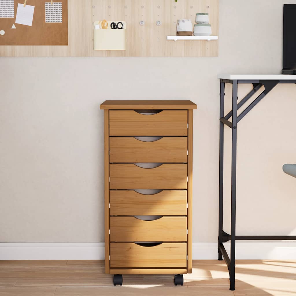 Armoire roulante avec tiroirs MOSS bois de pin marron miel