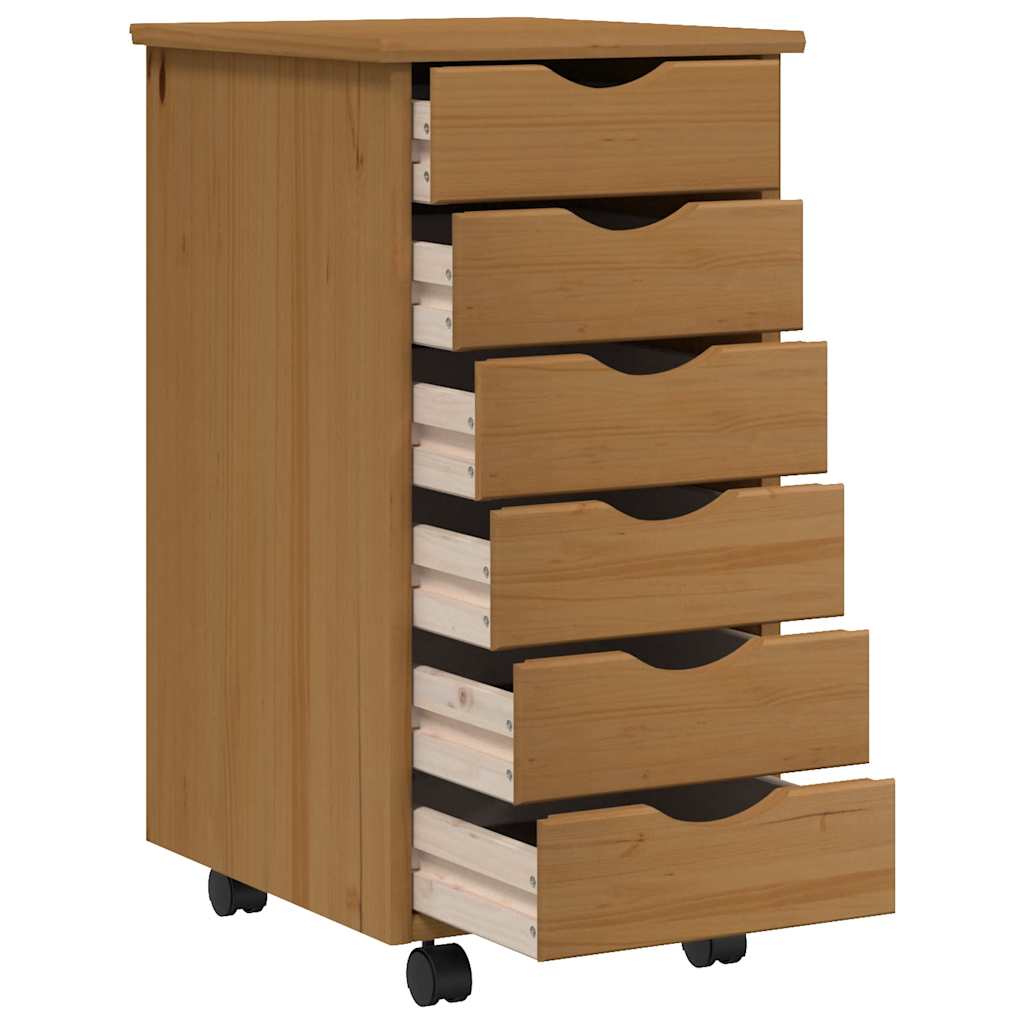 Armoire roulante avec tiroirs MOSS bois de pin marron miel