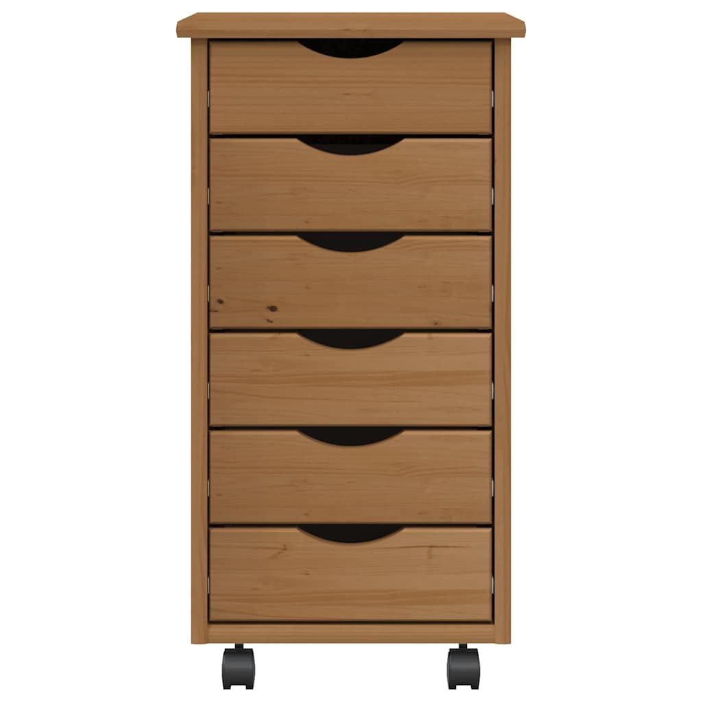 Armoire roulante avec tiroirs MOSS bois de pin marron miel