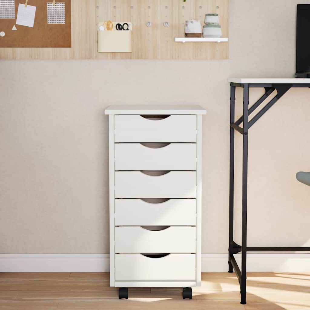 Armoire roulante avec tiroirs MOSS blanc bois de pin solide