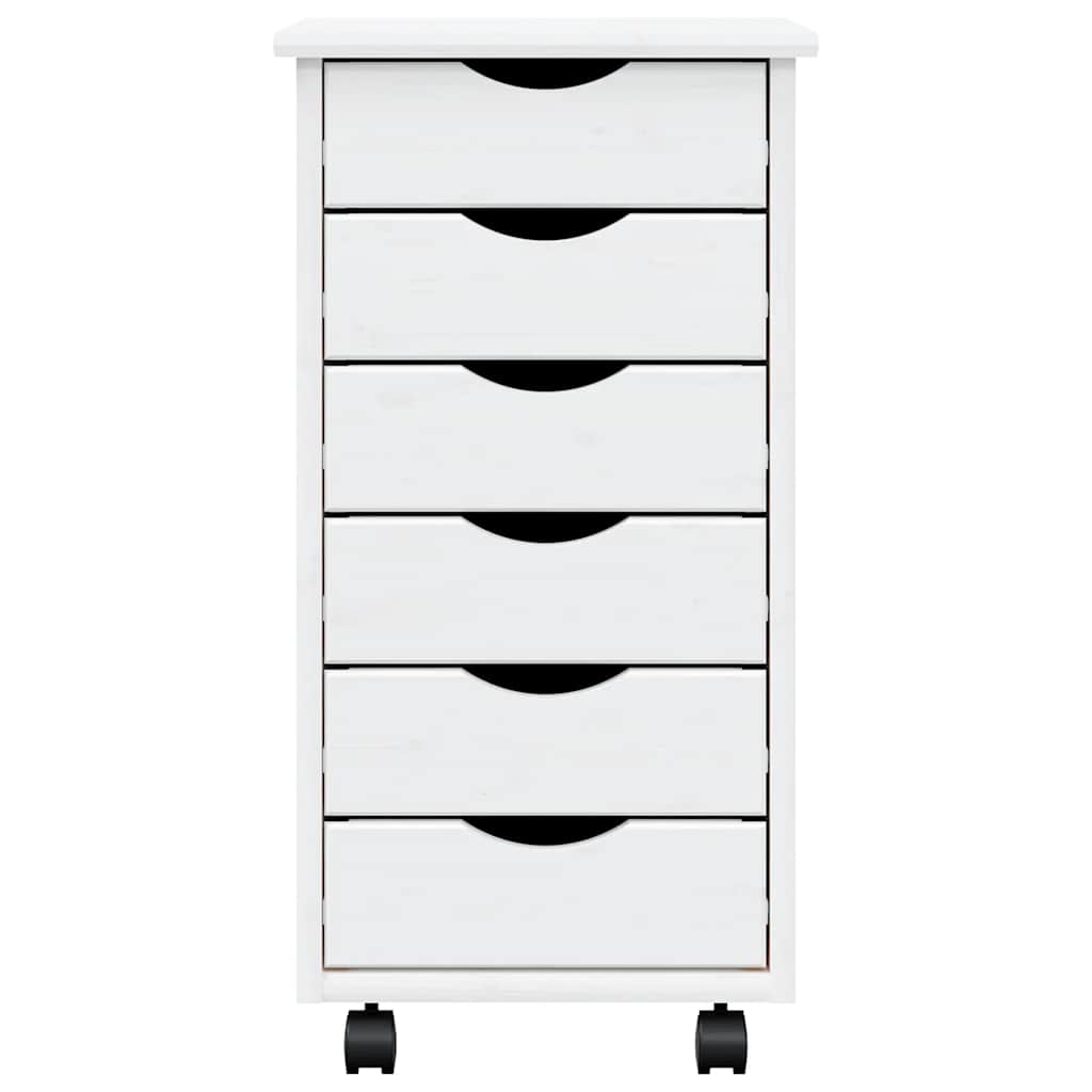 Armoire roulante avec tiroirs MOSS blanc bois de pin solide