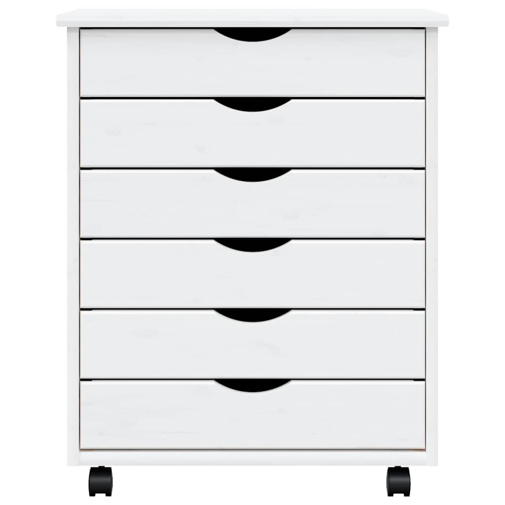 Armoire roulante avec tiroirs MOSS blanc bois de pin solide