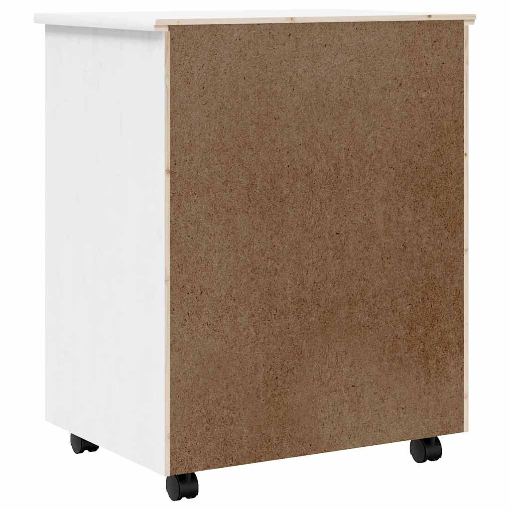 Armoire roulante avec tiroirs MOSS blanc bois de pin solide