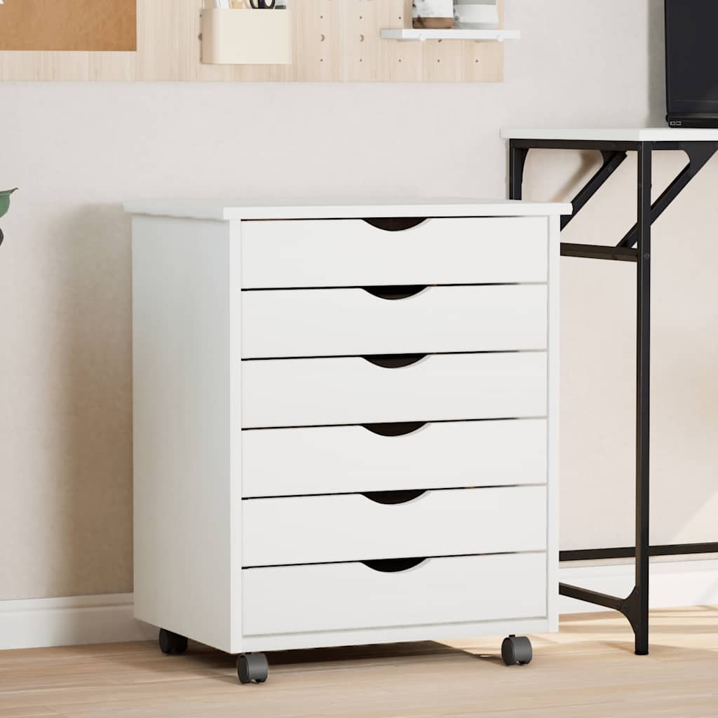 Armoire roulante avec tiroirs MOSS blanc bois de pin solide