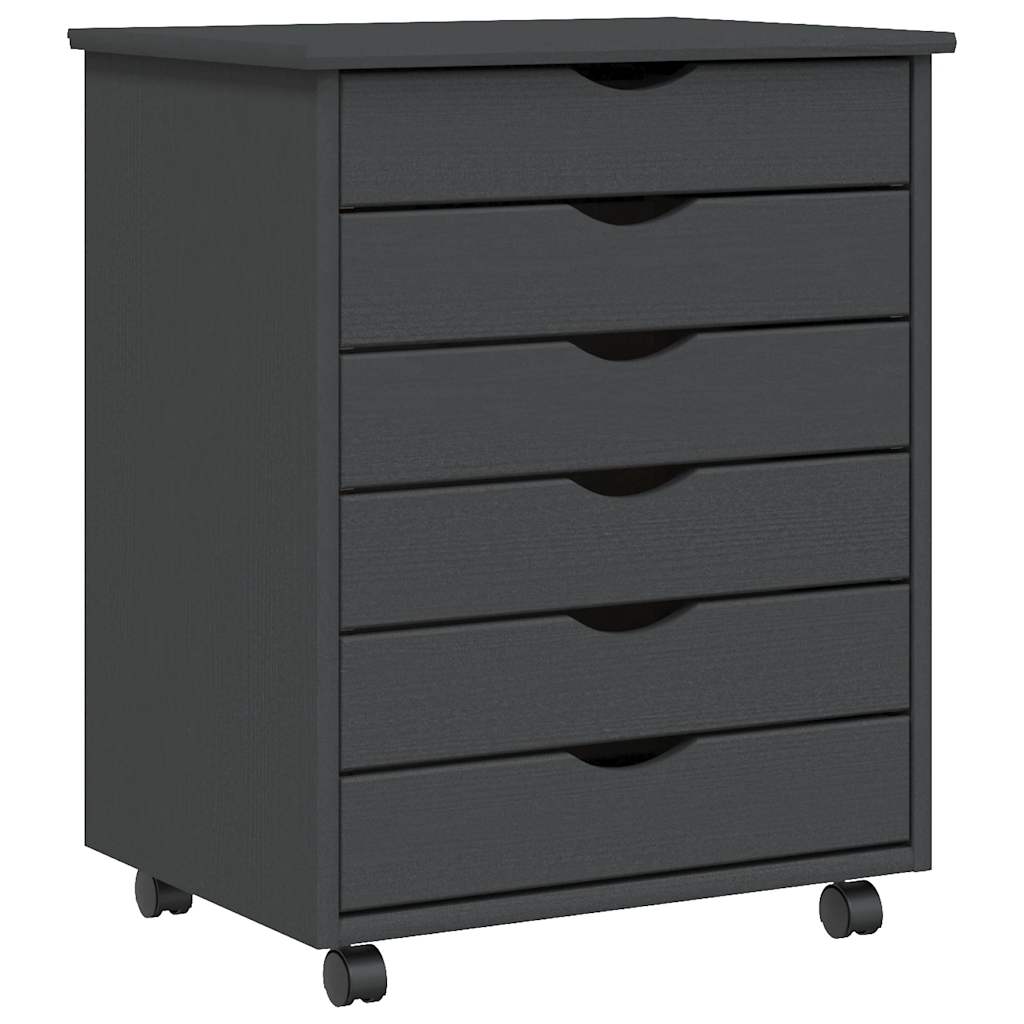 Armoire roulante avec tiroirs MOSS gris bois de pin solide