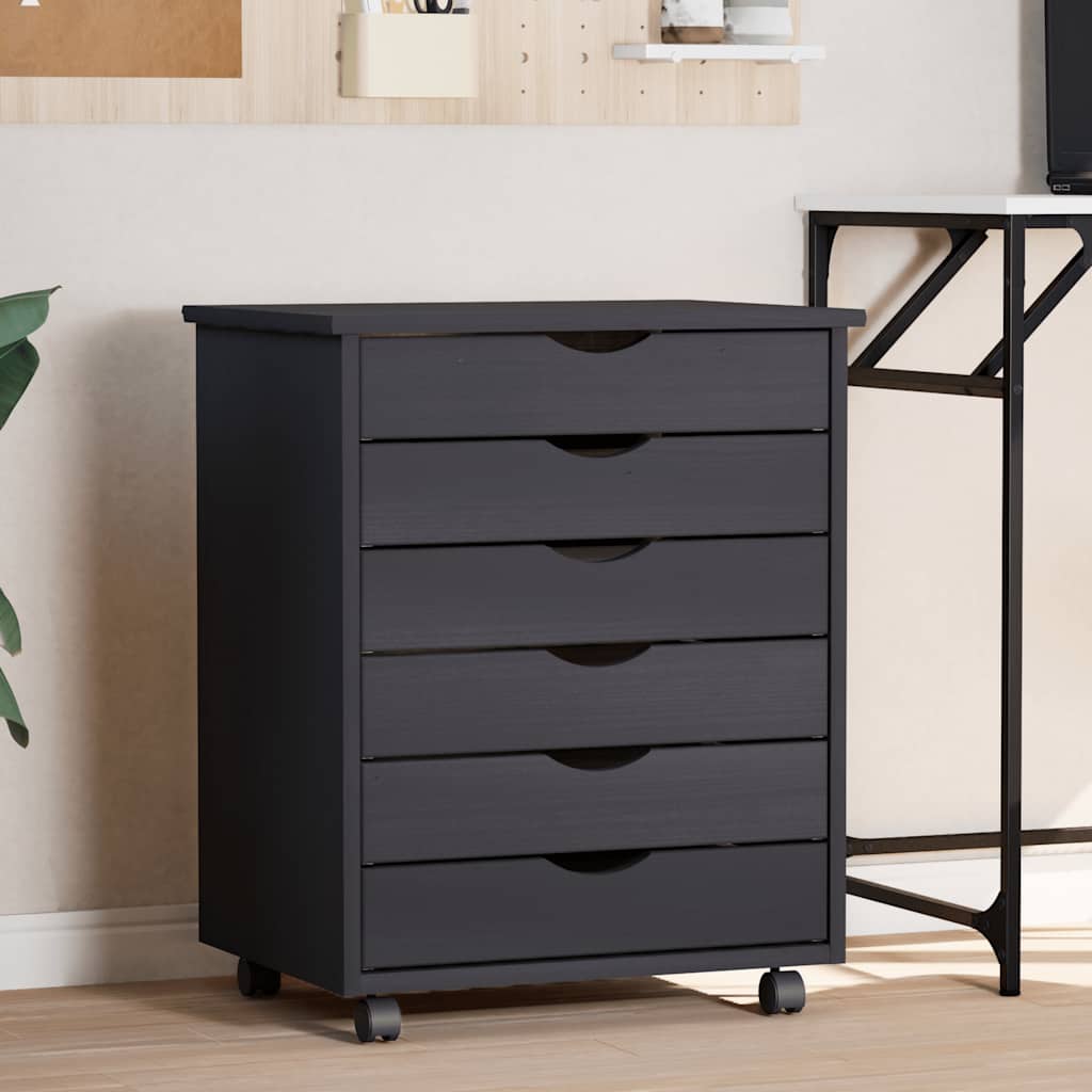 Armoire roulante avec tiroirs MOSS gris bois de pin solide