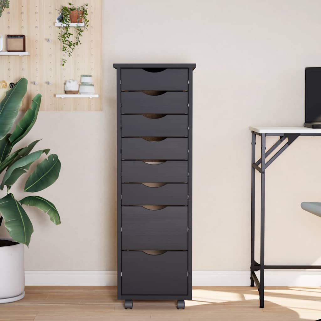 Armoire roulante avec tiroirs MOSS gris bois de pin solide