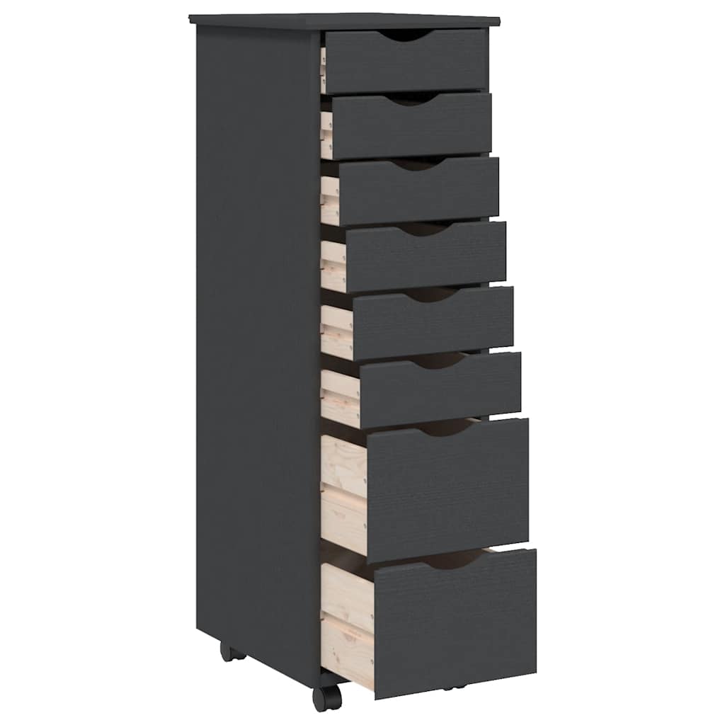 Armoire roulante avec tiroirs MOSS gris bois de pin solide