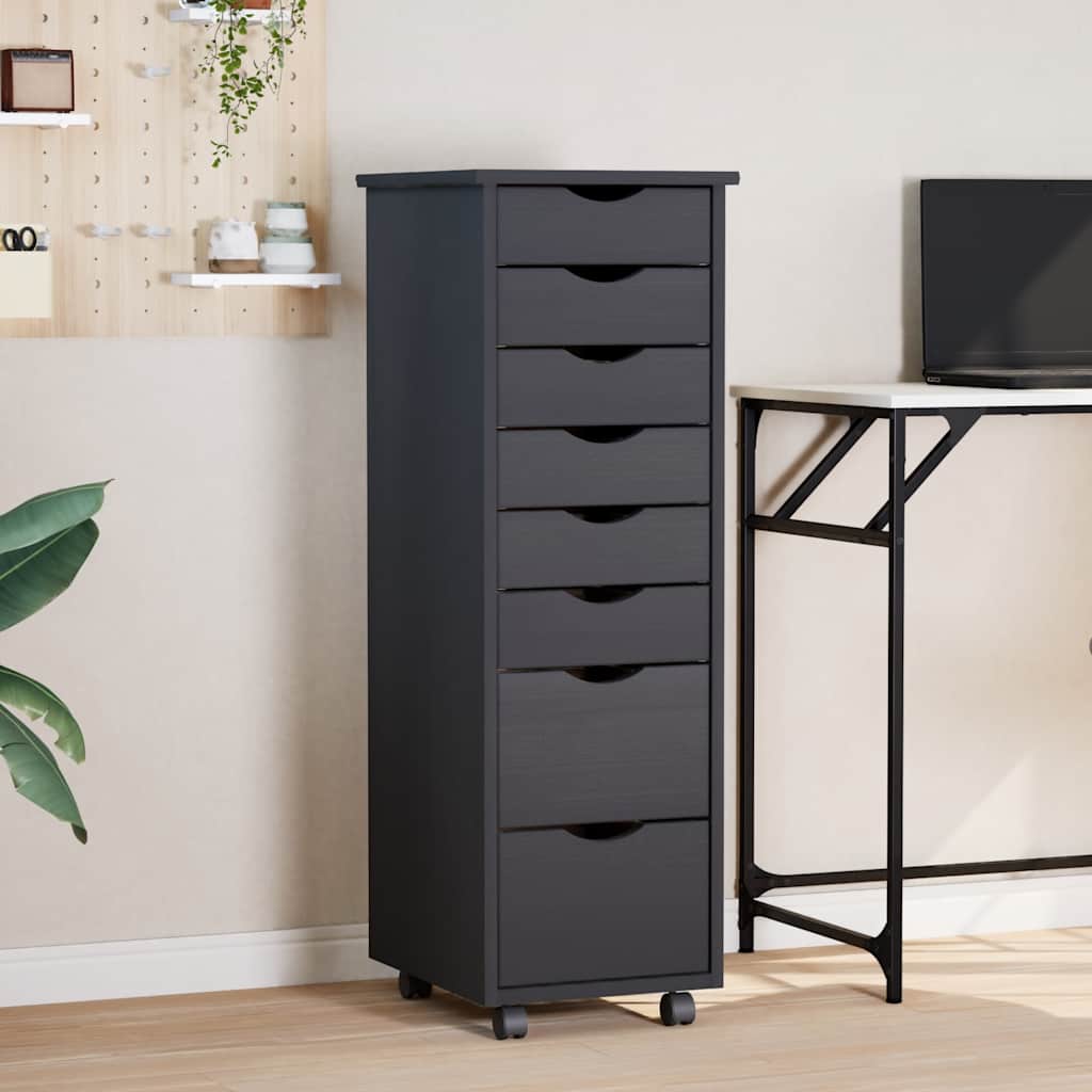 Armoire roulante avec tiroirs MOSS gris bois de pin solide