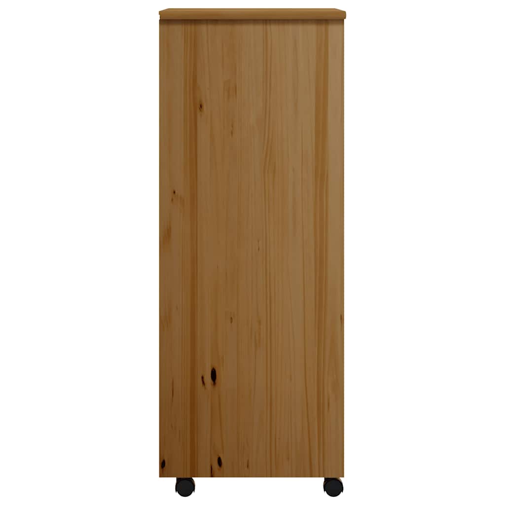 Armoire roulante avec tiroirs MOSS bois de pin marron miel