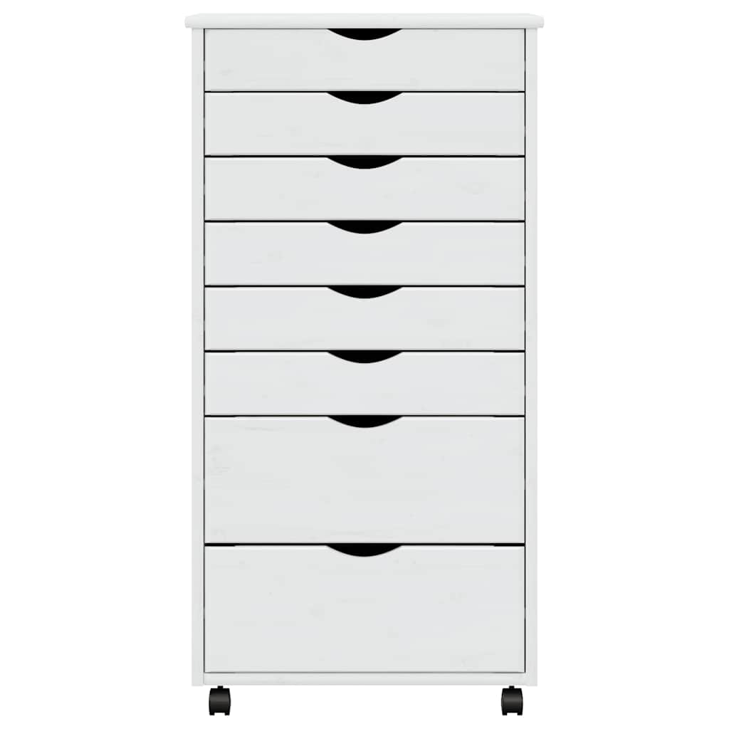 Armoire roulante avec tiroirs MOSS blanc bois de pin solide