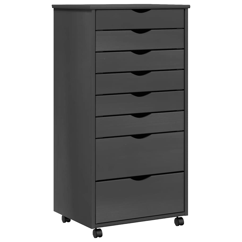 Armoire roulante avec tiroirs MOSS gris bois de pin solide