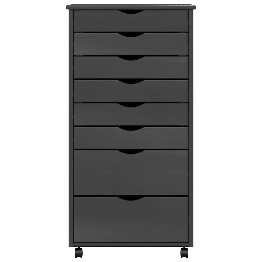 Armoire roulante avec tiroirs MOSS gris bois de pin solide