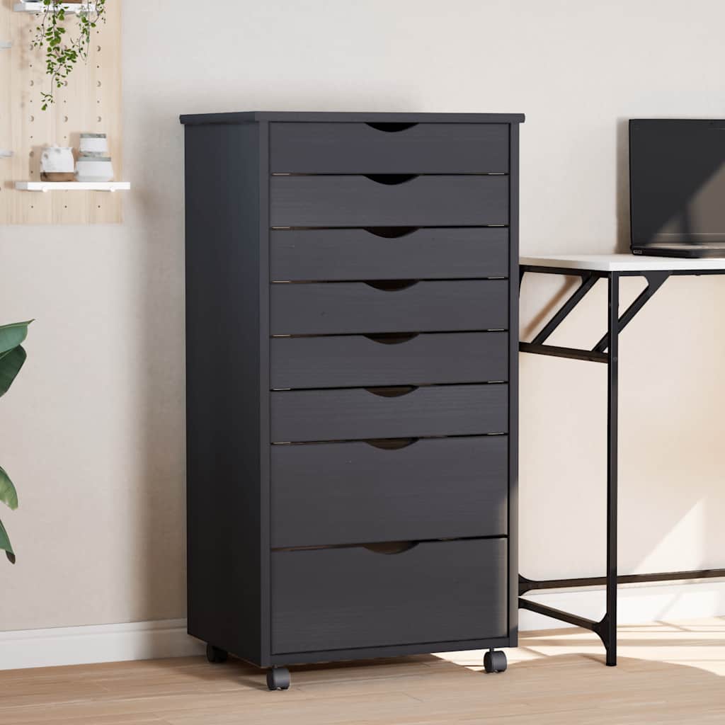 Armoire roulante avec tiroirs MOSS gris bois de pin solide