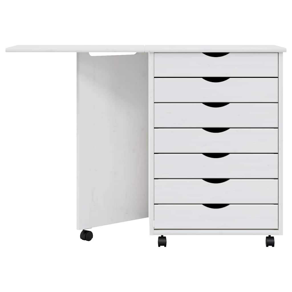 Armoire roulante avec bureau MOSS blanc bois de pin solide