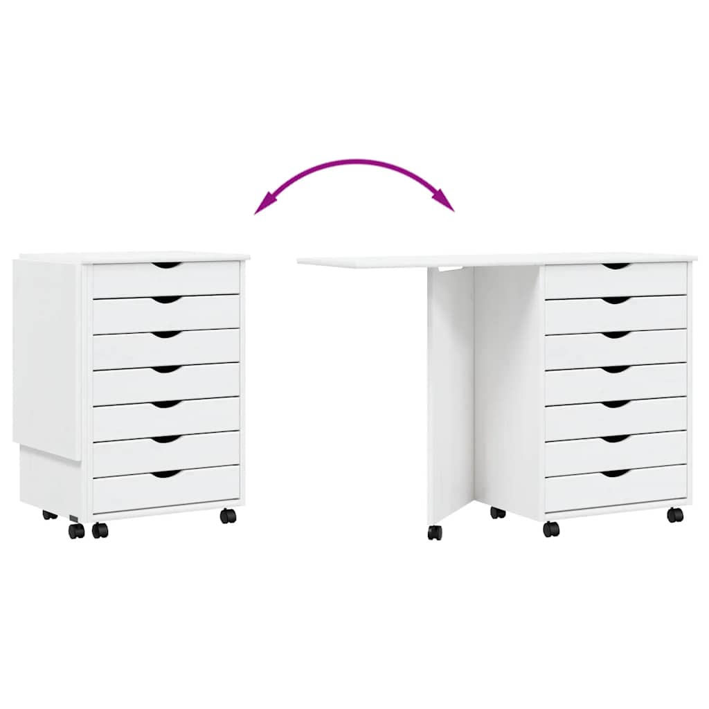 Armoire roulante avec bureau MOSS blanc bois de pin solide