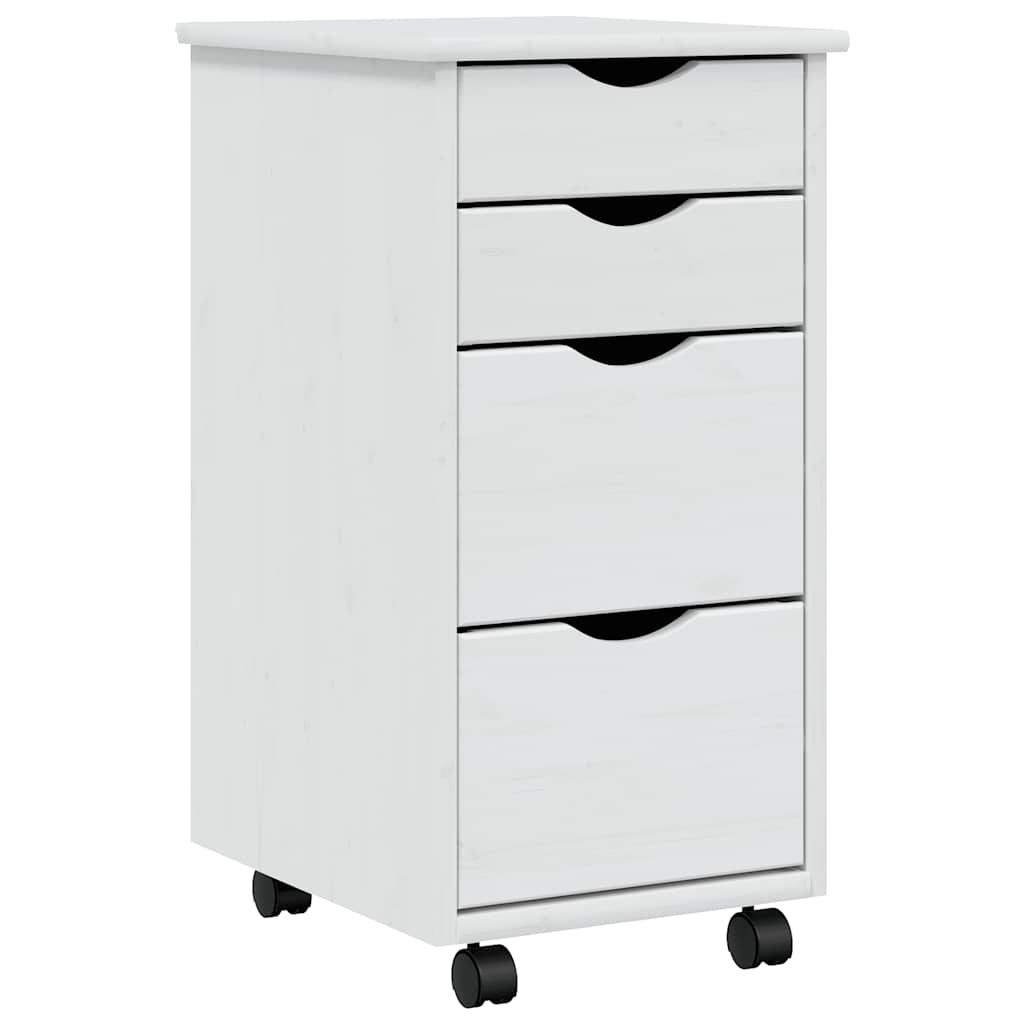 Armoire roulante avec tiroirs MOSS blanc bois de pin solide - XIOS