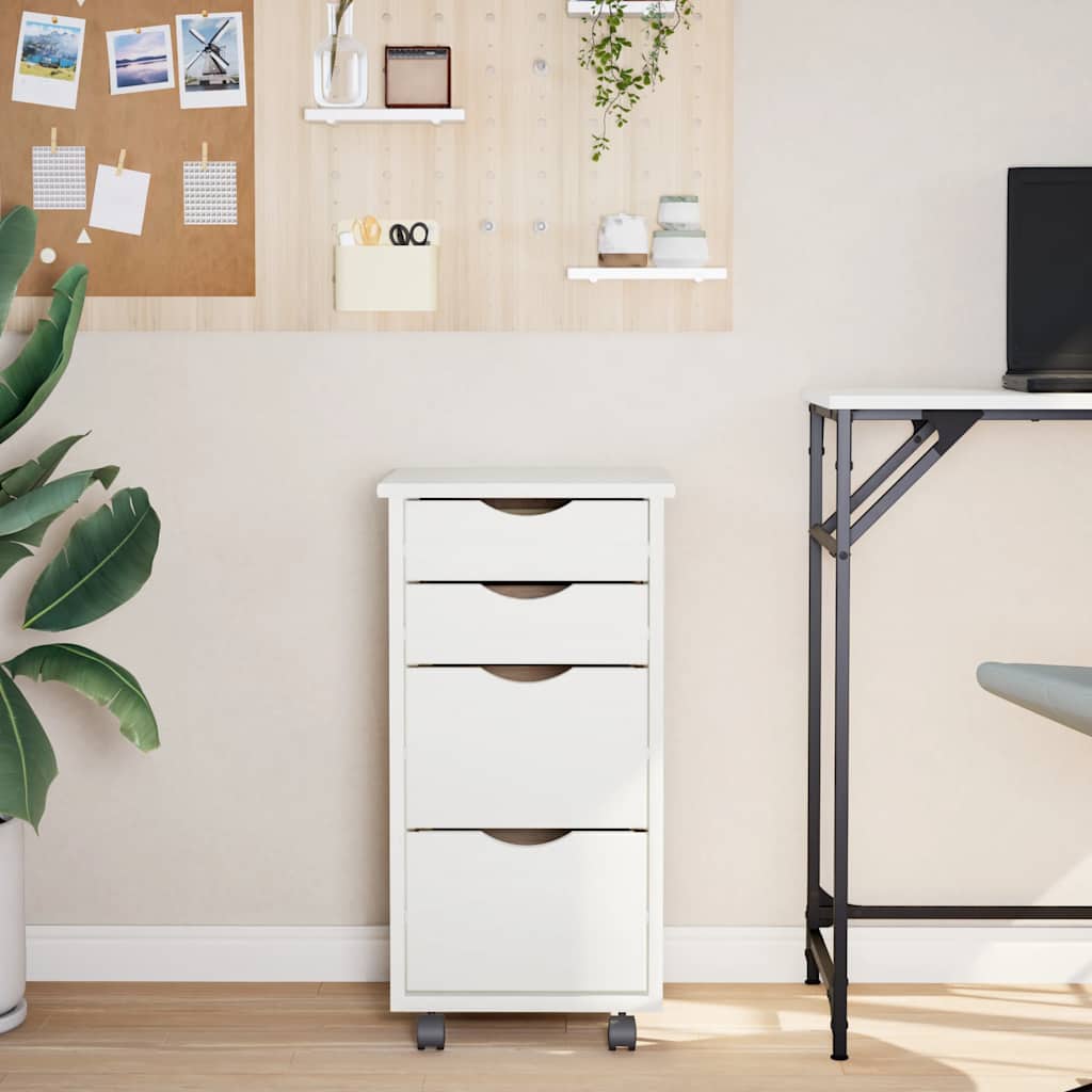 Armoire roulante avec tiroirs MOSS blanc bois de pin solide - XIOS