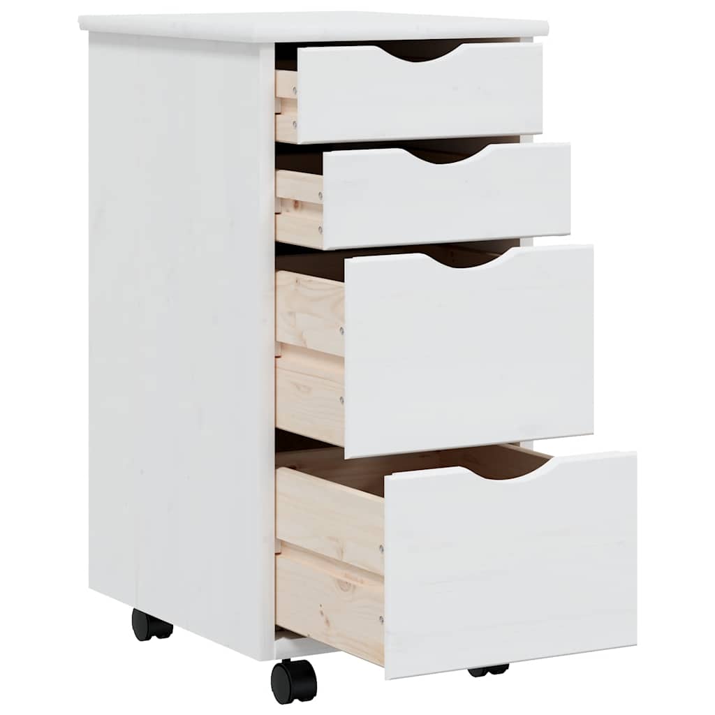 Armoire roulante avec tiroirs MOSS blanc bois de pin solide - XIOS