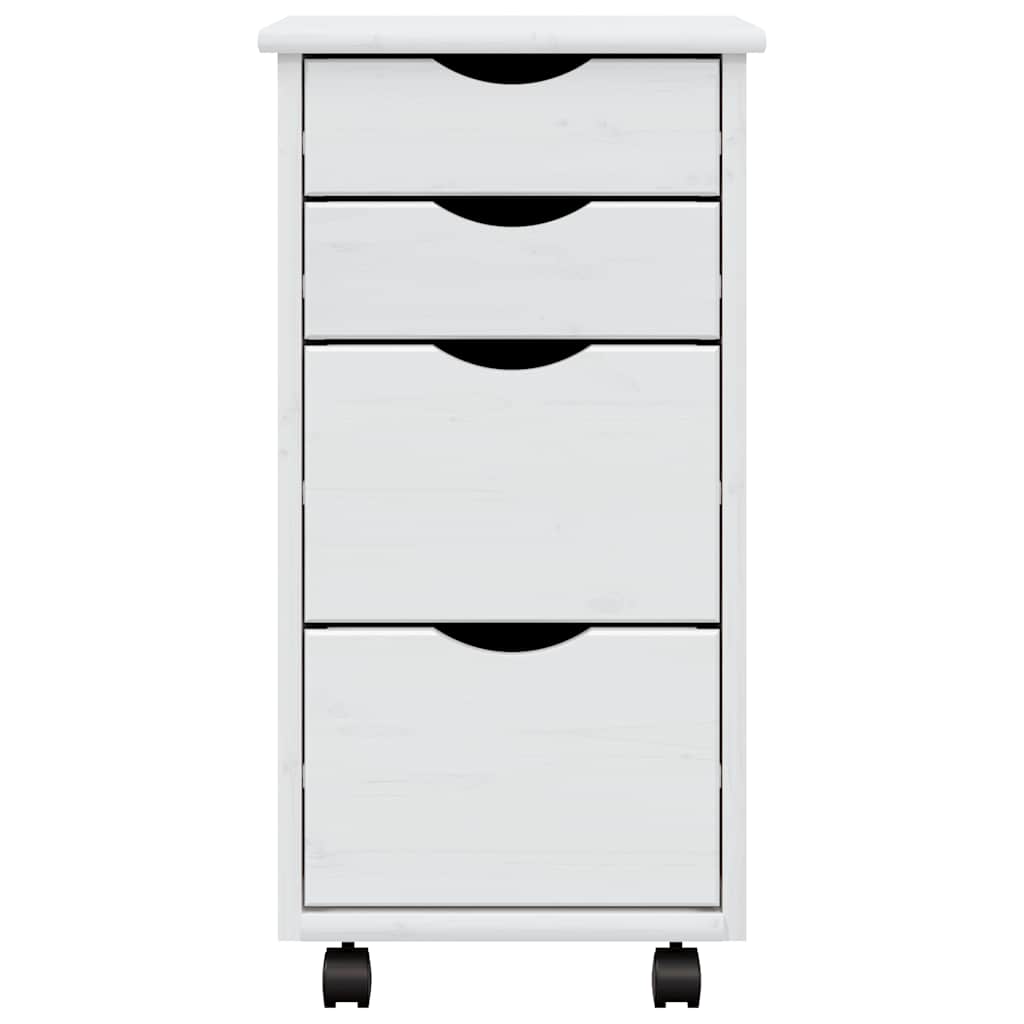 Armoire roulante avec tiroirs MOSS blanc bois de pin solide - XIOS
