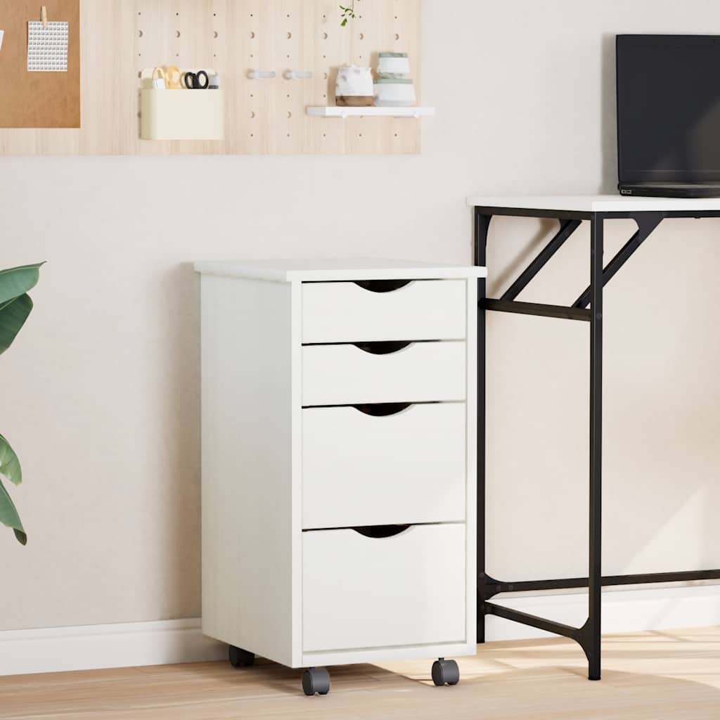 Armoire roulante avec tiroirs MOSS blanc bois de pin solide - XIOS
