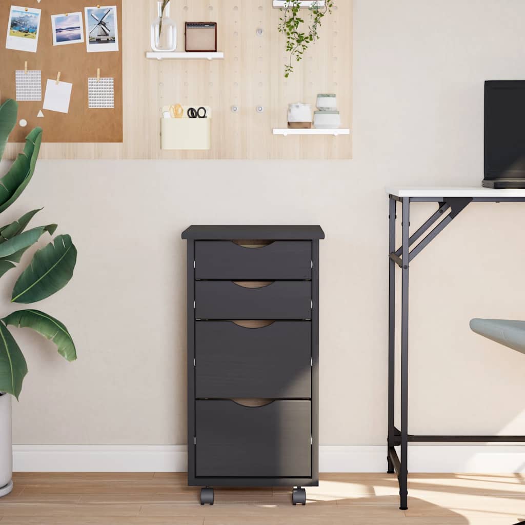 Armoire roulante avec tiroirs MOSS gris bois de pin solide