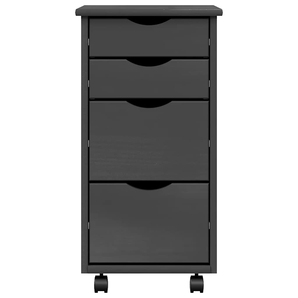Armoire roulante avec tiroirs MOSS gris bois de pin solide