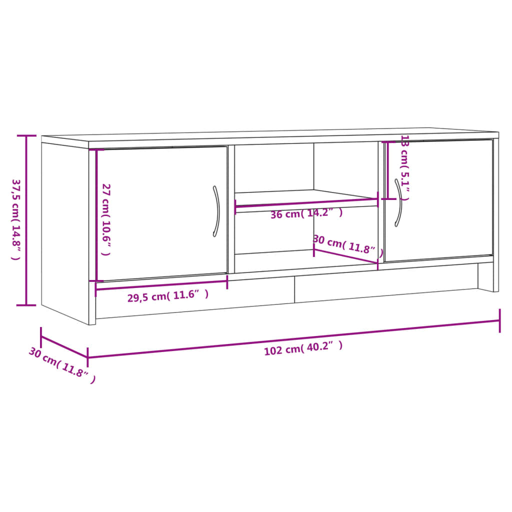 Meuble TV gris béton 102x30x37,5 cm bois d'ingénierie - XIOS