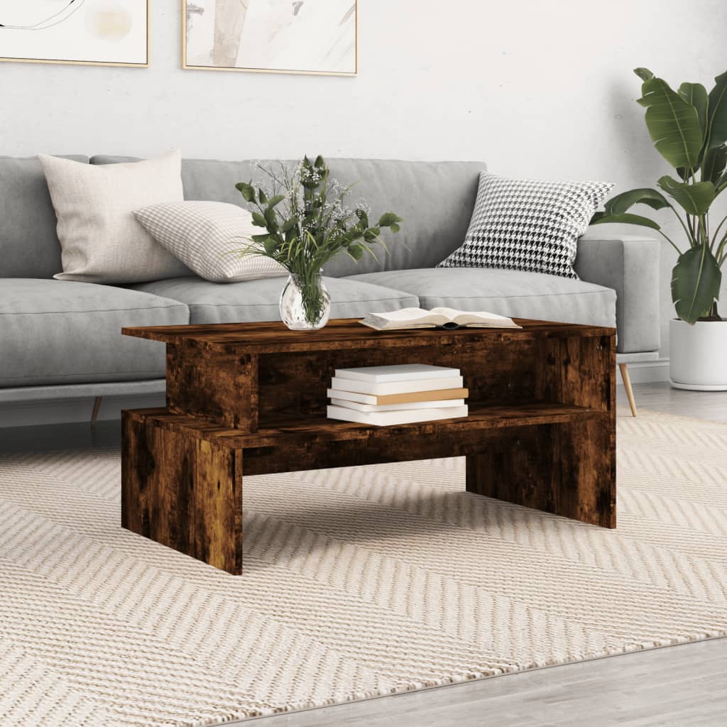 Table basse chêne fumé 90x55x42,5 cm bois d'ingénierie XIOS