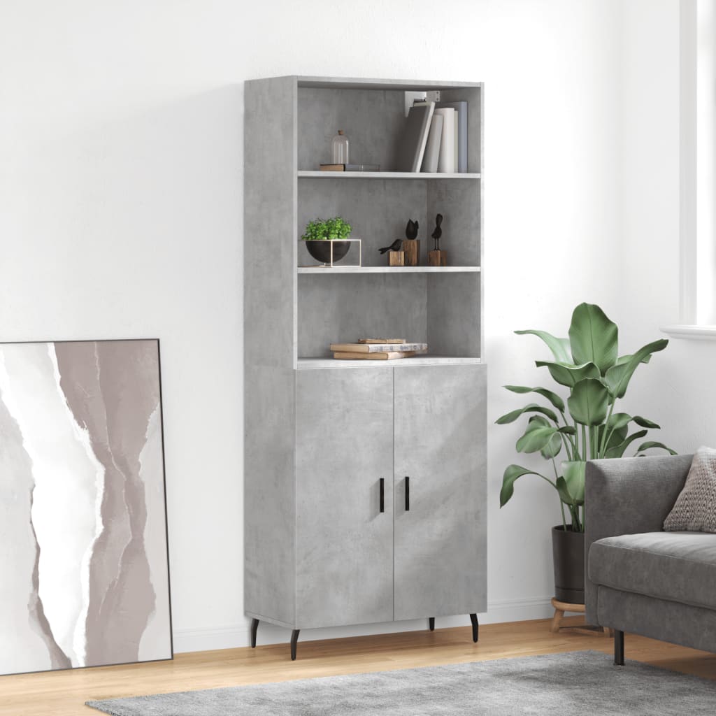 Buffet haut Gris béton 69,5x34x180 cm Bois d'ingénierie - XIOS