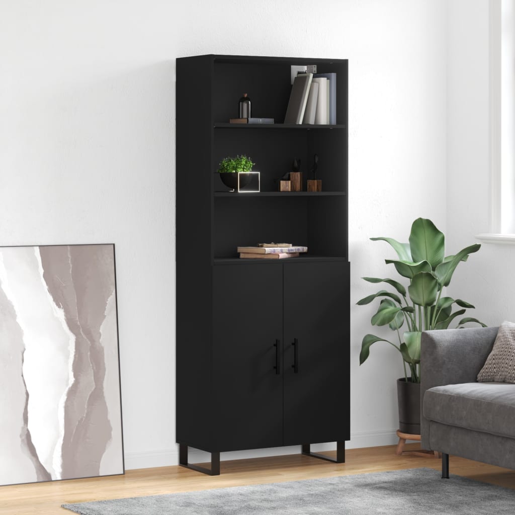 Buffet haut Noir 69,5x34x180 cm Bois d'ingénierie - XIOS