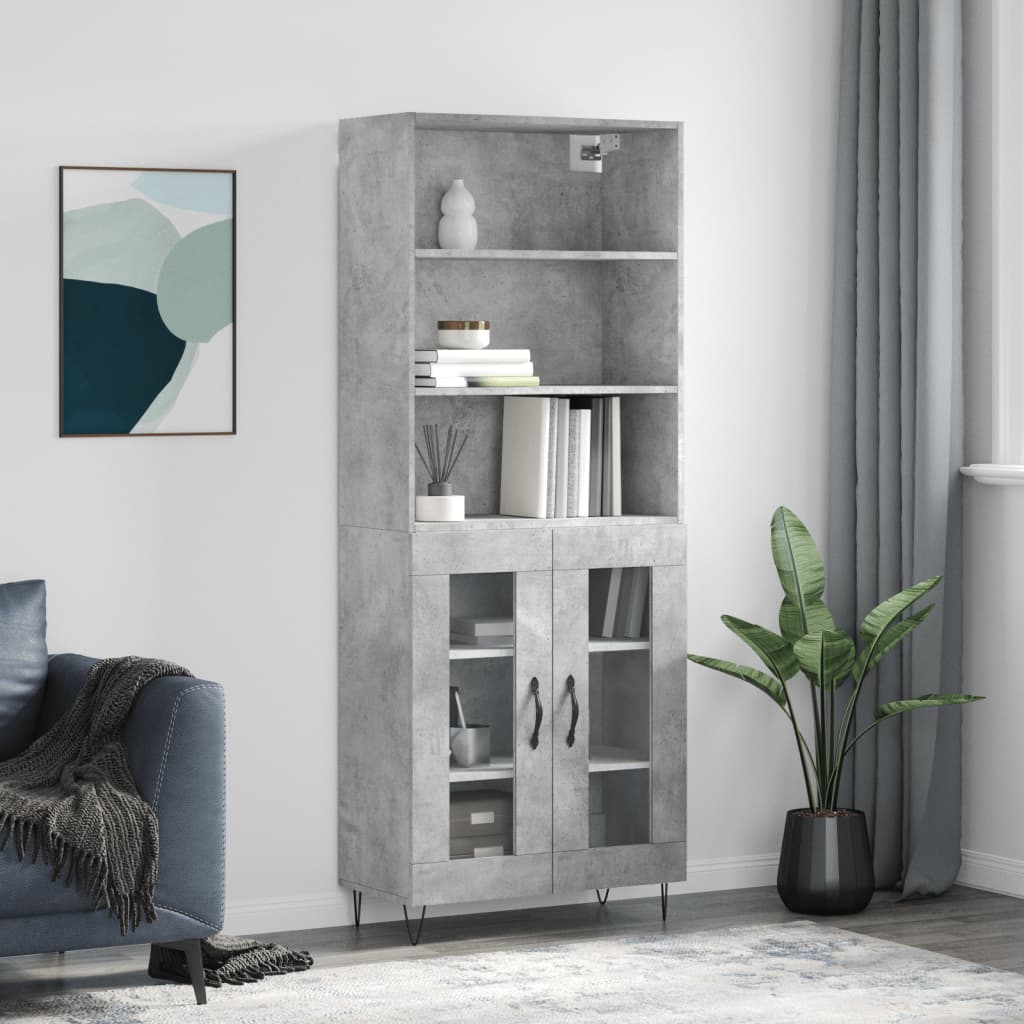 Buffet haut Gris béton 69,5x34x180 cm Bois d'ingénierie - XIOS