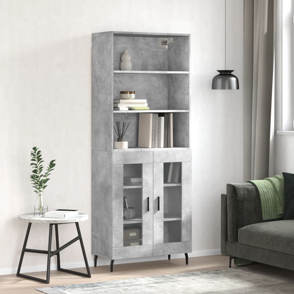 Buffet haut Gris béton 69,5x34x180 cm Bois d'ingénierie - XIOS