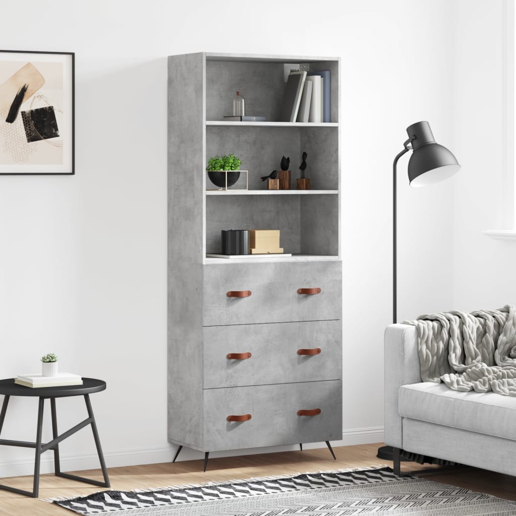 Buffet haut Gris béton 69,5x34x180 cm Bois d'ingénierie - XIOS