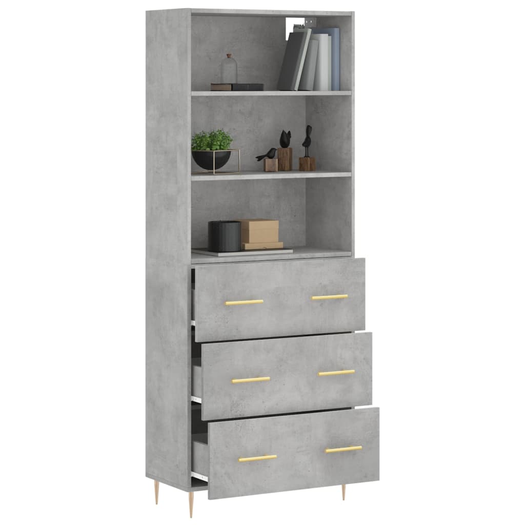 Buffet haut Gris béton 69,5x34x180 cm Bois d'ingénierie - XIOS