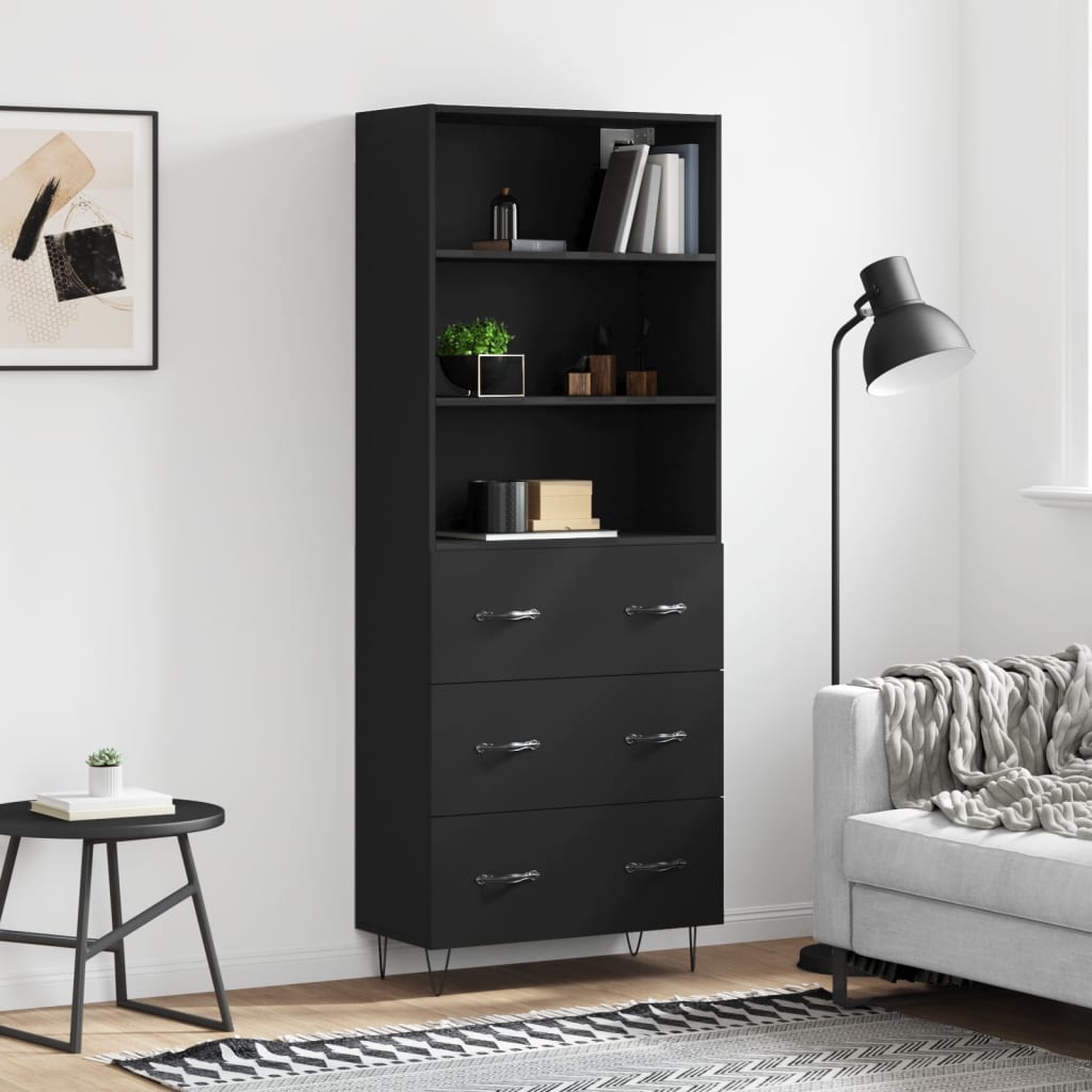 Buffet haut Noir 69,5x34x180 cm Bois d'ingénierie - XIOS