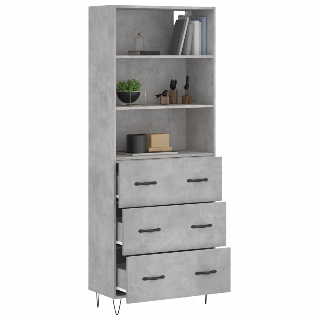 Buffet haut Gris béton 69,5x34x180 cm Bois d'ingénierie - XIOS