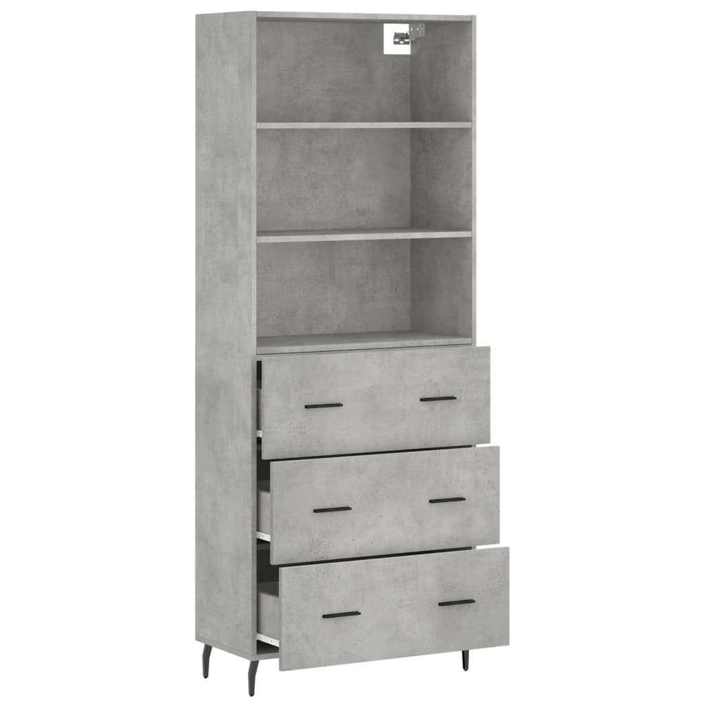Buffet haut Gris béton 69,5x34x180 cm Bois d'ingénierie - XIOS